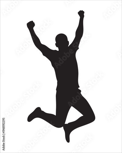 Black silhouette of a jumping person with raised arms in midair human