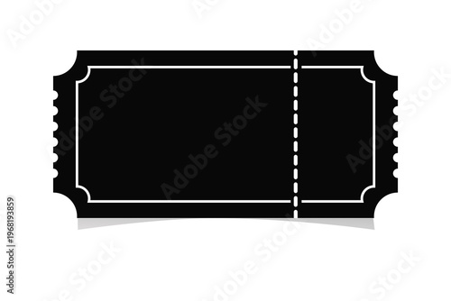 Black and white silhouette illustration of a perforated ticket with a subtle shadow, isolated on a white background.