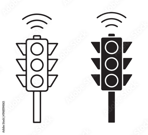 Smart traffic lights with wireless connectivity in black and white