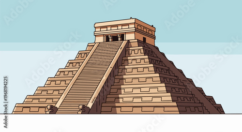 Stylized pixel art pyramid with tiered structure against a blue sky