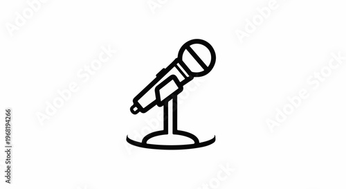 Stylized microphone on a stand, iconographic, black on white