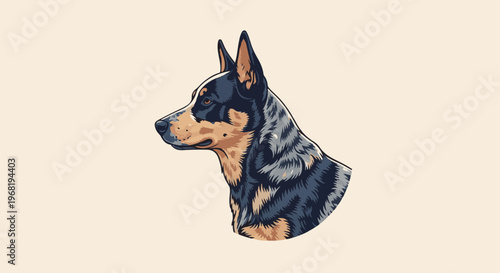 Stylized portrait of a dog's head in profile, with pointed ears