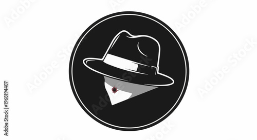 Stylized silhouette of a fedora hat on a person with a bullet hole