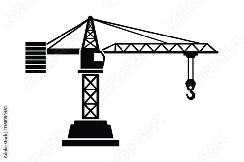 Tower Crane Silhouette Vector Icon for Construction Industry Design
