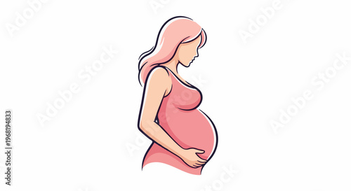 Stylized outline of a pregnant woman in a pink dress