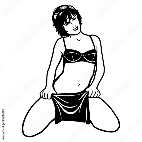 Sexy Pin Up Girl. Black and white vector cliparts in pop art style.
