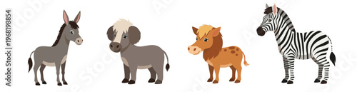 Adorable domestic and wild equine creatures depicted together, ideal for engaging visual content in educational resources, animalthemed games, and fun storytelling applications.