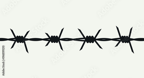 A stark black silhouette of barbed wire stretches horizontally, conveying themes of restriction, security, and danger for impactful visual statements in various media projects.