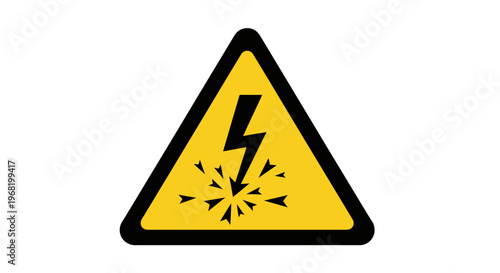 Electric Shock Hazard Warning Sign, Isolated White Background