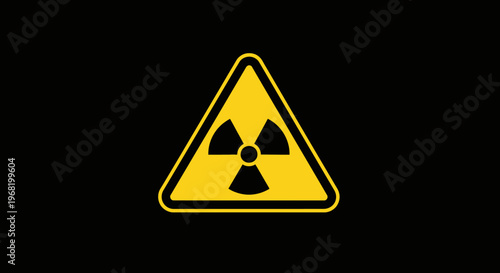 Radioactive Hazard Warning Sign with Ionizing Radiation Symbol on Black Background