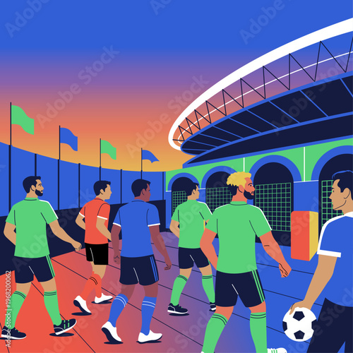 Stadium Exterior with Crowd Gathering Before Football Match