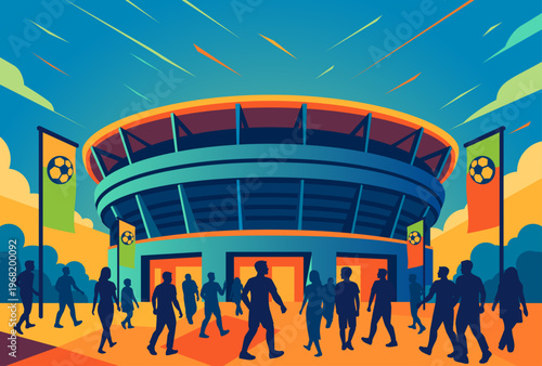 Football Fans Arriving at Modern Stadium Before Match