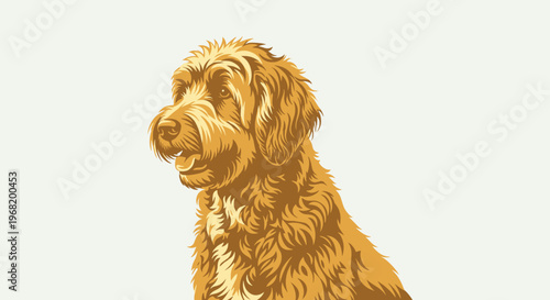 Goldencolored Goldendoodle dog illustration, perfect for pet store promotions, veterinary clinic advertisements, animal welfare campaigns, and various digital or print marketing materials