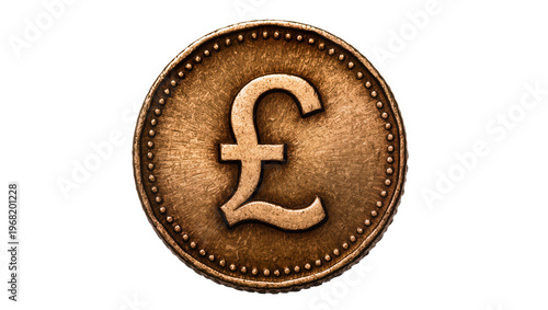 Canvastavla Antique bronze British pound sterling coin with detailed border, isolated on tra