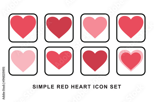 Red heart icon set vector illustration isolated on white background