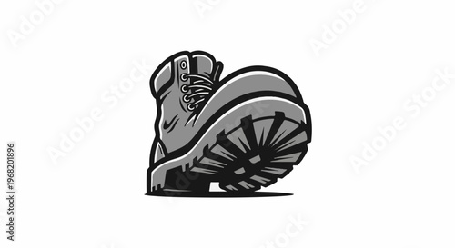 Stylized illustration of a grey work boot with a thick, lugged sole