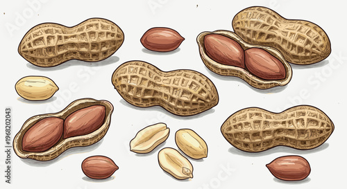 Assortment of wholesome peanuts, some in their textured shells and others shelled, ideal for culinary publications, snack packaging, and healthy diet advertisements