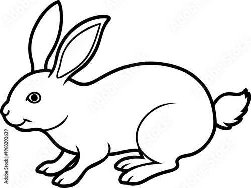 A single, fluffy white rabbit is positioned in the center of the frame, captured mid-leap. The rabbit is shown in a three-quarter side profile, moving toward the right. Its ears are perked up, and the