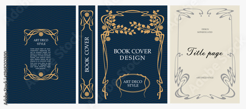 Classic vintage book cover, title page, spine design with Art Deco, Baroque, Art Nouveau and Victorian ornaments. Elegant decorative frame, retro style for publications, posters and artistic layouts.