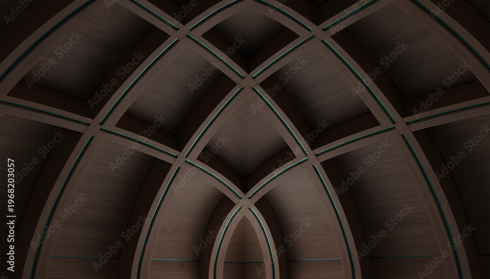 Fototapeta premium Neofuturistic Segmented Vaulted Ceiling in Polished Walnut Wood