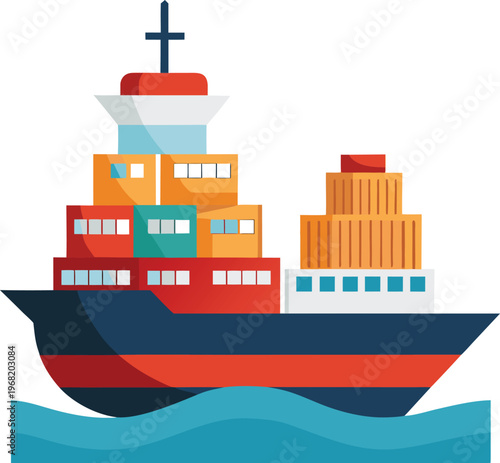 Cargo ship carrying containers on blue waves cargo ship, container ship, freight