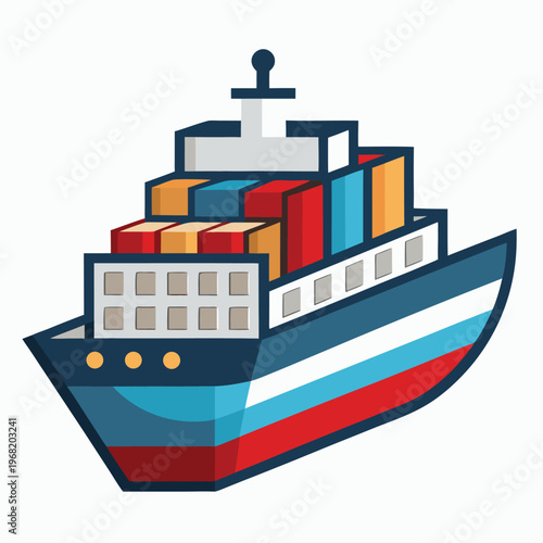 Cartoon cargo ship with colorful containers Keywords: cargo ship, container ship, freight