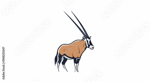 Stylized illustration of a tawny oryx with long, dark, pointed horns on white