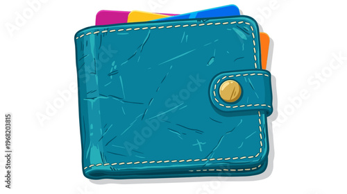 Teal leather card wallet closeup.
