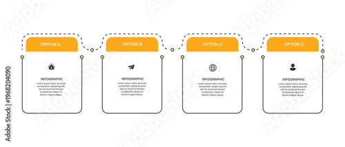 A modern infographic template with four options and icons on a white background