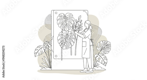 Florist Arranging Tropical Plants in Modern Display