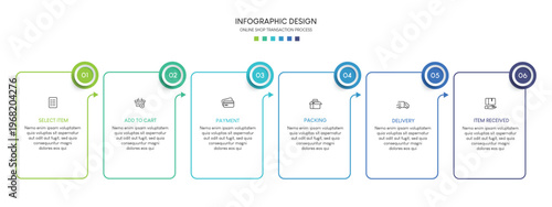 A colorful infographic design template with six steps and a modern layout