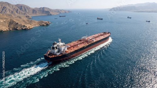 Large Oil Tanker Sailing Through the Strait of Hormuz into the Persian Gulf