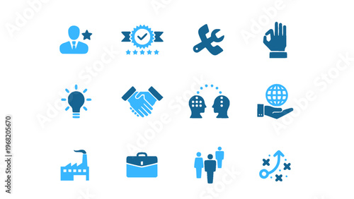 Flat icons illustrating technology, coding, system development, and digital tools.