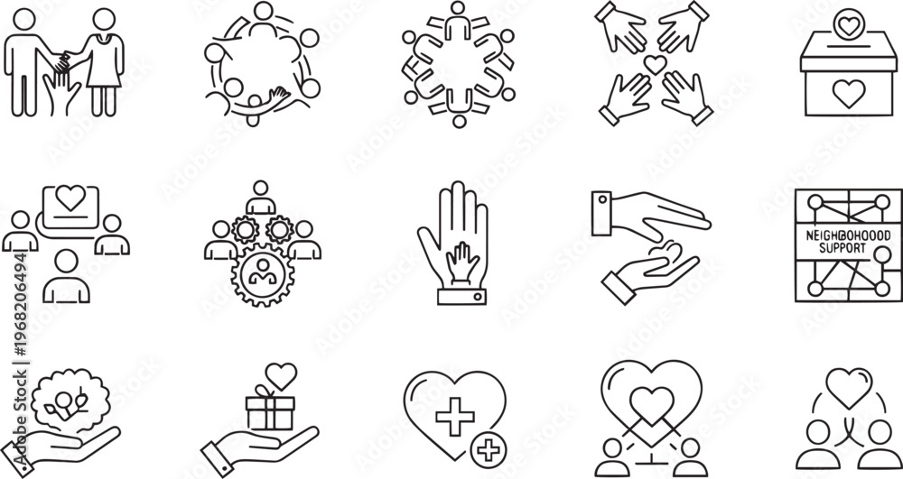 Fototapeta premium Emergency Response and Disaster Relief Line Icon Set – Symbols for Evacuation, Rescue Operations, Safe Zones, and Power Grid Infrastructure