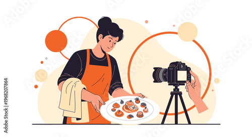 Food Blogger Photographing Delicious Meal, Culinary Content Creation