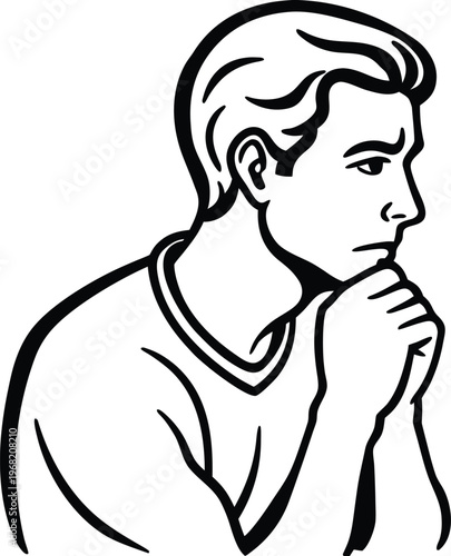 Man Praying or Deep in Thought Line Art contemplation