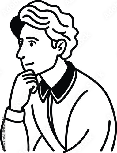Man Thinking Profile Line Art illustration