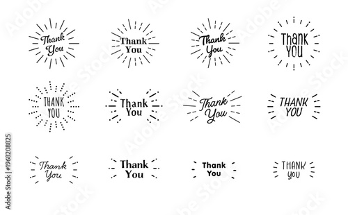 Thank You Sunburst Logo Set of 12 Simple Radiating Badge Design Elements