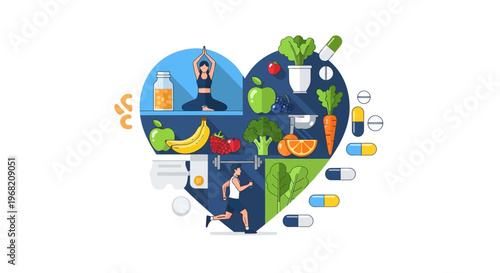 Healthy Lifestyle Heart: Fitness, Nutrition, Yoga, Supplements
