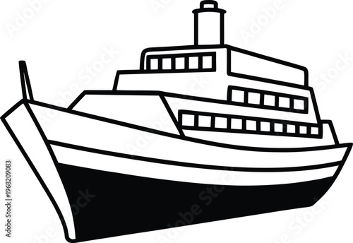 Outline Drawing of a Passenger Ship or Ferry boat vessel