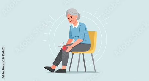 Elderly Woman Suffering from Knee Pain While Sitting on a Chair