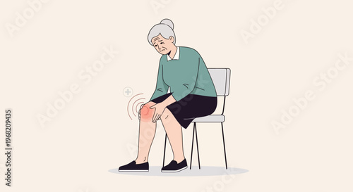 Elderly Woman Suffering from Knee Pain, Arthritis, and Joint Inflammation