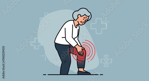 Elderly Woman Suffering From Knee Pain, Arthritis, Joint Inflammation, Medical Healthcare Concept