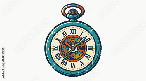 Vintage colorful pocket watch face closeup.