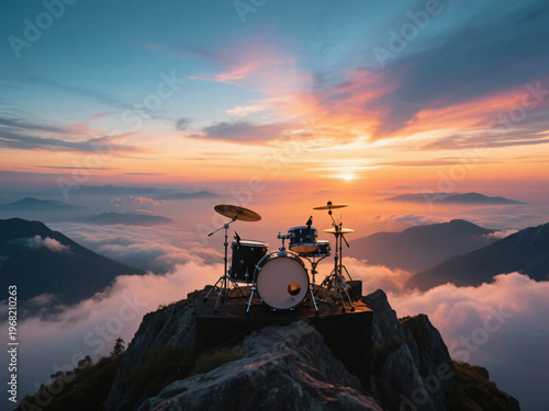 Drum Set with Magnificent Sky Sunset