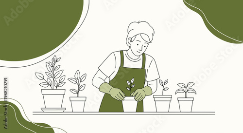 Gardener Planting Seedlings in Pots, Organic Farming, Healthy Lifestyle