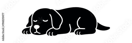 Sleeping dog silhouette. puppy, pet, nap, rest, peaceful, animal, companion, calm, tranquil, bedtime. flat vector illustration isolated on white background.
