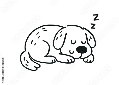 Sleeping dog doodle. puppy, pet, nap, cute, cartoon, rest, peaceful, cozy, cuddly, sleeping, animal, companion. flat vector illustration.