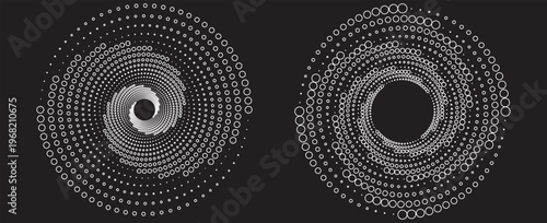 Set of speed lines in circle form. Radial speed Lines in Circle Form for comic books. Technology round Logo. Black thick halftone dotted speed lines.