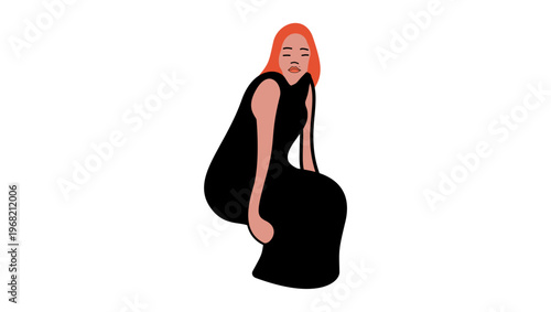 Portrait of a woman on a bench, flat vector illustration